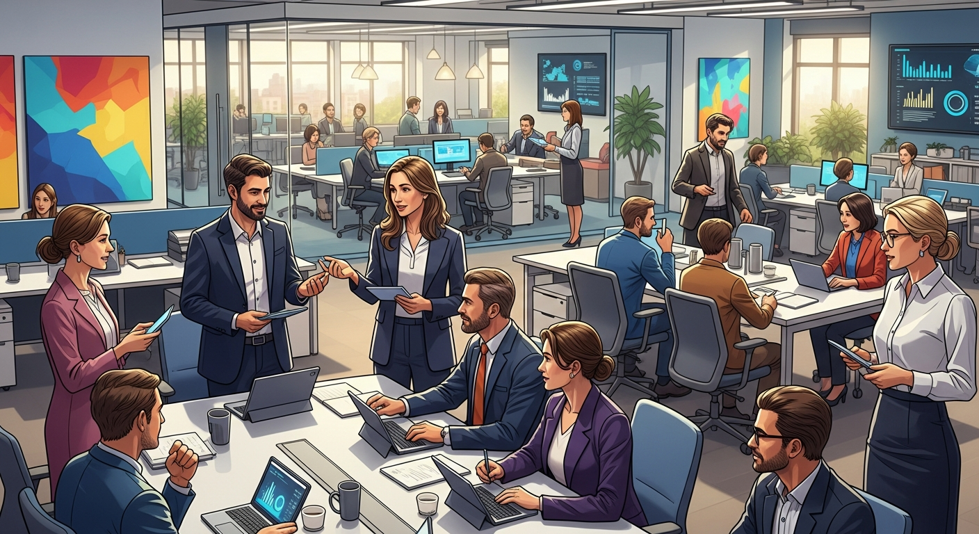 Professionals collaborating in government office